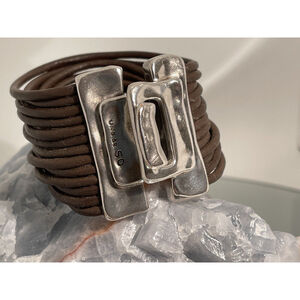 UNO de 50 MARKED Leather / Silver Plated Buckle Front Bracelet / Gentle Loved